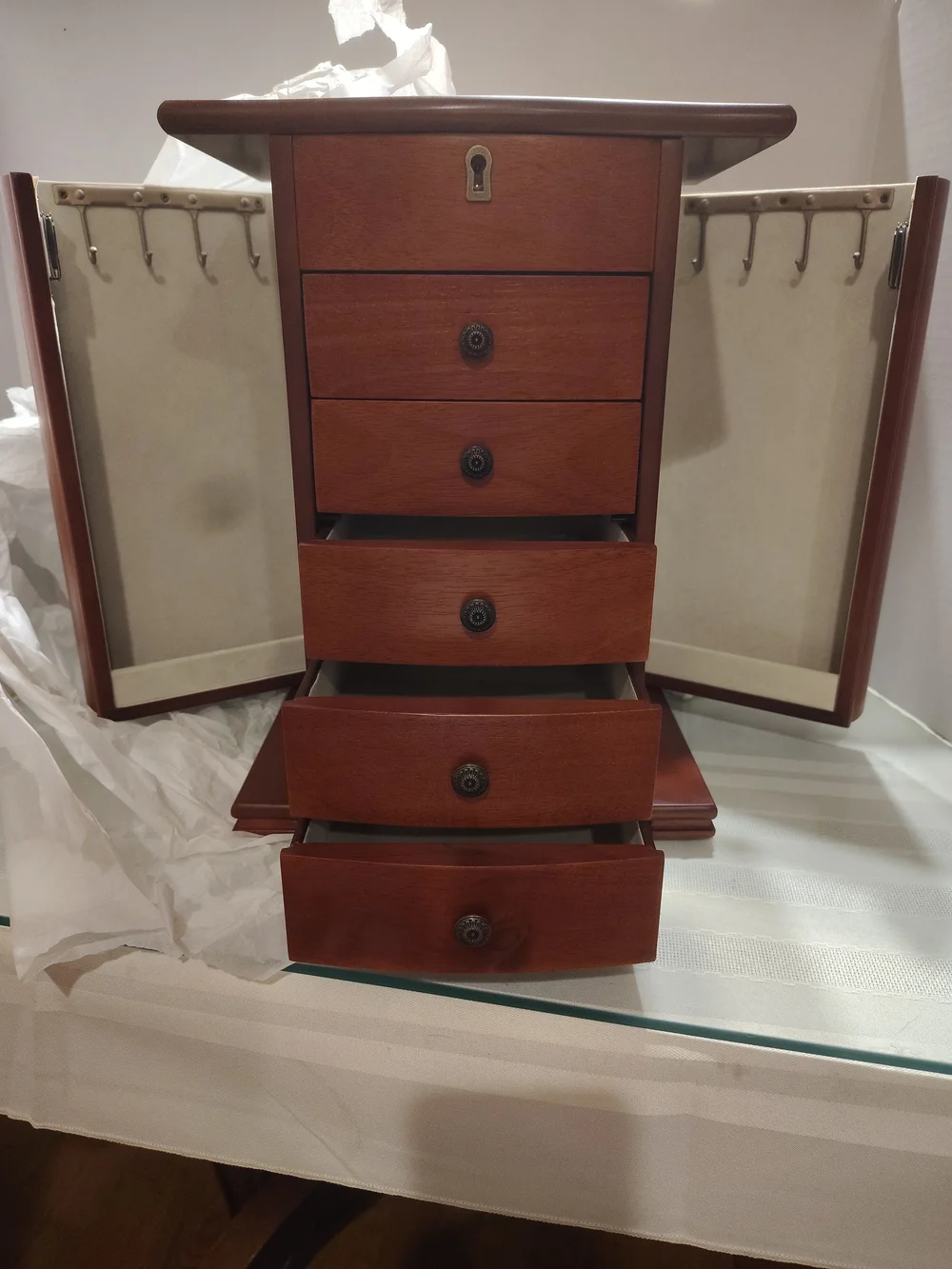 Monet Wooden Jewelry Box in Dark Brown Walnut New